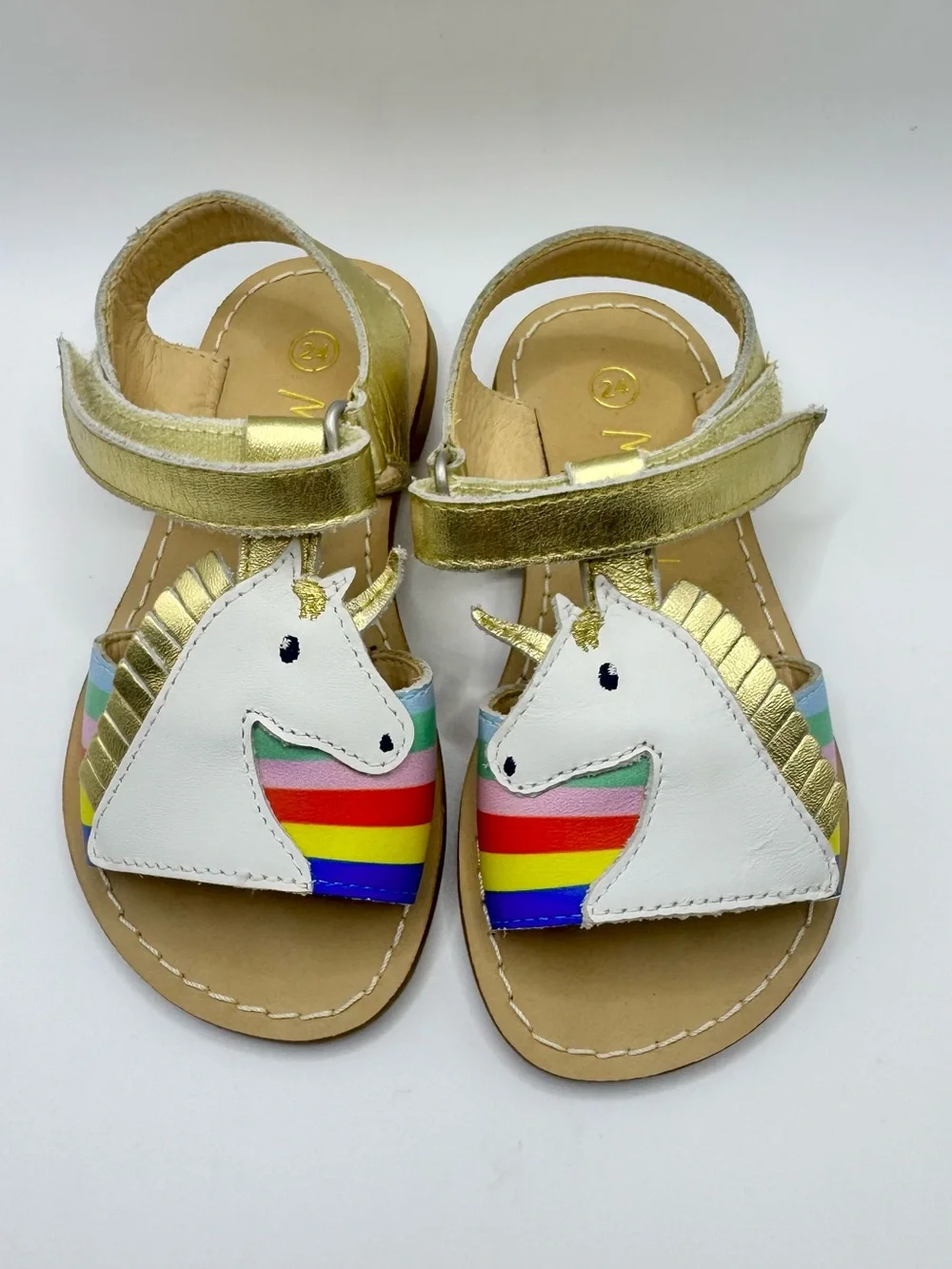 Mini Boden Unicorn Sandals colorful size 24 / 7.5 Velcro leather open toe